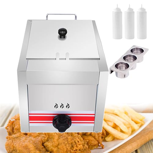 Gas Frying Machine Large Capacity Stainless Steel Gas Fryer, Commercial Kitchen Dining Food Service Equipment Hot Plates Gas French Fries Fryer Non Stick Coating Easy Clean