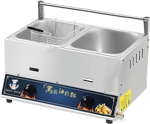 EliteBloom Gas Deep Fryer 20L Commercial Lpg Gas Fryer Stainless Steel Countertop, Stainless Steel Outdoor Cooker, Chicken Chips Fryer for French Fries Restaurant Kitchen,with 1 Bas,with 1 Basket