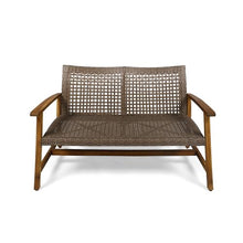 Seeheool Hampton Outdoor Acacia Wood Wicker Loveseat, Patio Furniture Conversation Set for Backyard