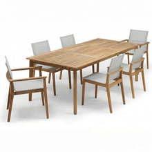 POVL Outdoor Menlo 7-Piece Teak Patio Dining Set for 6 — 95" Rectangular Grade A Teak Table, 2 Armchairs & 4 Side Chairs — Modern Patio Furniture for Deck, Backyard & Poolside