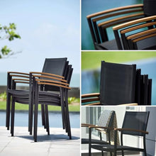 Amazonia Trentino 9 Piece Extendable Patio Dining Set with Sling Black Chairs Light Brown - Teak Finish