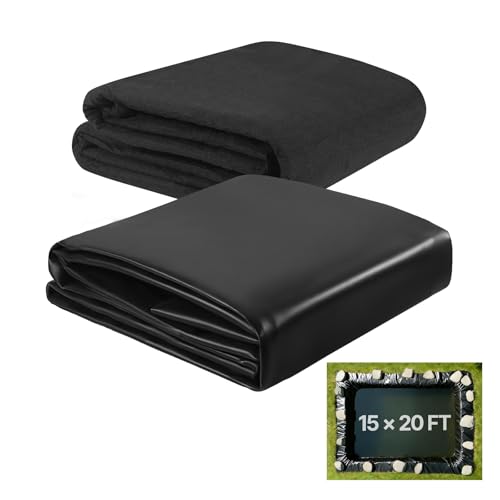 VEVOR Pond Liner 15 x 20 ft, 45 Mil, EPDM Rubber Fish Koi Pond Liner and Underlayment Combo, Easy to Cut, Durable & Leakproof, for Outdoor Ponds, Water Garden, Waterfall, Fishpond, Fountains, Black