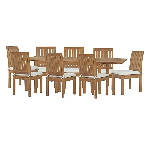 Side Dining Chair and Table Set, Wood, Natural White, Modern, Outdoor Patio Balcony Cafe Bistro
