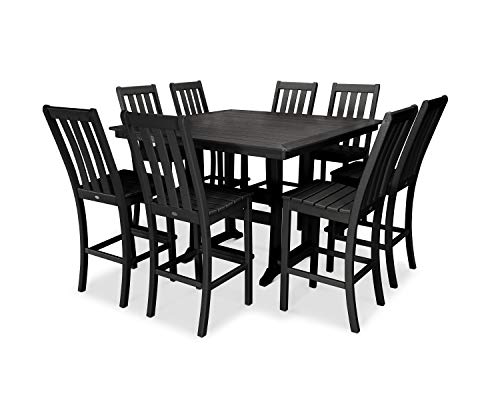 Polywood Vineyard 9-Piece Nautical Trestle Bar Set (Black)