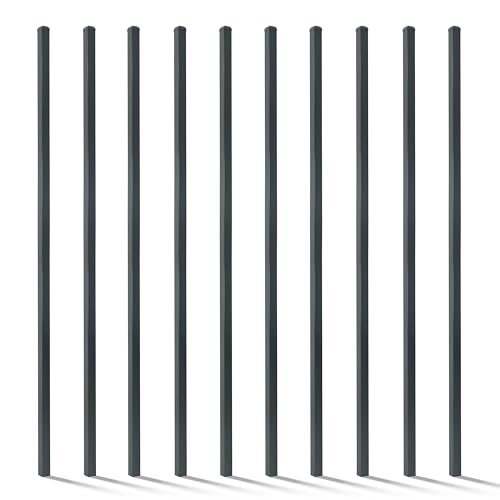 Fencer Wire Heavy Duty 8FT Outdoor Patio Steel Fencing Border Post, 16 Gauge Anti-Rust Metal Fence Post, 2” Diameter Decorative Garden Fence Post, Pack of 10
