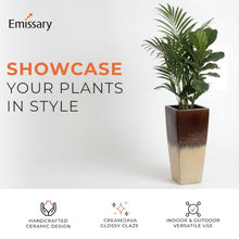 Emissary Home and Garden Tall 15 in. Cream/Java Ceramic Square Planter (15 in. L x 15 in. W x 35 in. H) with Drainage Hole