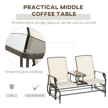 Oosofi Outdoor Glider Bench with Center Table, Metal Frame Patio Loveseat with Breathable Mesh Fabric and Armrests for Backyard Garden Porch, Beige