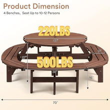 Zevemomo Round Picnic Table Wood for 10 People, Brown