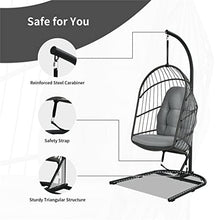 YWMLFZ Hanging Wicker Egg Chair w/Stand Cushion Foldable Outdoor Indoor Beige/Gray(D)