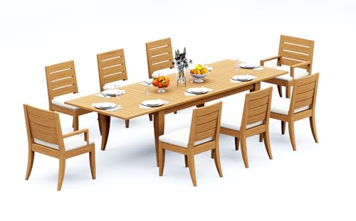 TeakFurnitureOutlet A-Grade Teak 9pc Dining 122" Atnas Rectangle Table Atnas Chair Set Outdoor