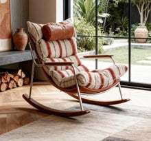 Mid-Century Rocking Chair With Footrest Stainless Steel Frame Lounge