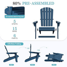 Shintenchi Folding Adirondack Chairs Set of 4,HDPE All-Weather Patio Chairs with Cup Holder & Phone Holder,Wooden Textured Fire Pit Chairs for Patio,Outside,Deck,Backyard,Blue