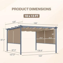 Aoodor 10 x 13 ft Outdoor Pergola with Retractable Shade Canopy, Brown