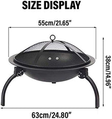 Outdoor Fire Pit Foldable Outdoor Fire Pit, Wood Burning Fireplace, Round Metal Brazier with Spark Sieve Cover Poker and 24 in