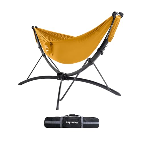 anymaka Set Up in 3 Seconds Adjustable Portable Aluminum Alloy Hammock Stand for Outside with Chair Mode & Lounge Mode up to 105'' (Hammock Set Sunset Yellow)