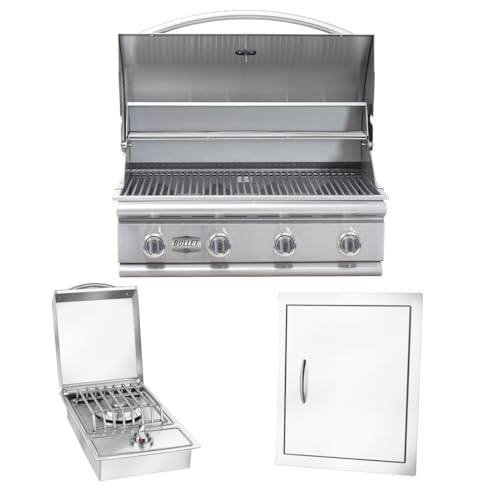 Bullet by Bull Stainless Steel Outdoor Kitchen Set - Built-In Liquid Propane Grill, Perfect for Entertaining -BBQ Kitchen Isl& Bundle - Includes 4 Burner Grill, Single Access Door & Side Burner
