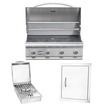 Bullet by Bull Stainless Steel Outdoor Kitchen Set - Built-In Liquid Propane Grill, Perfect for Entertaining -BBQ Kitchen Isl& Bundle - Includes 4 Burner Grill, Single Access Door & Side Burner