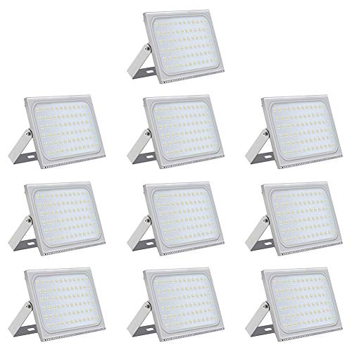 Viugreum 10 Pack 500W LED Flood Light, New Slim Design, IP67 Waterproof Outdoor Floodlights, 40000LM Daylight White (6000-6500K), Super Bright Security Work Lights Garage, Garden, Lawn and Yard