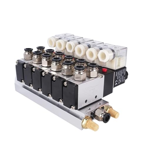 4V210-08 2-position 5-way 12V 24V 110v 220v 6 pneumatic solenoid valve aluminum base 8mm accessories silencer set 2-10 positions(10 Stations,AC220V)
