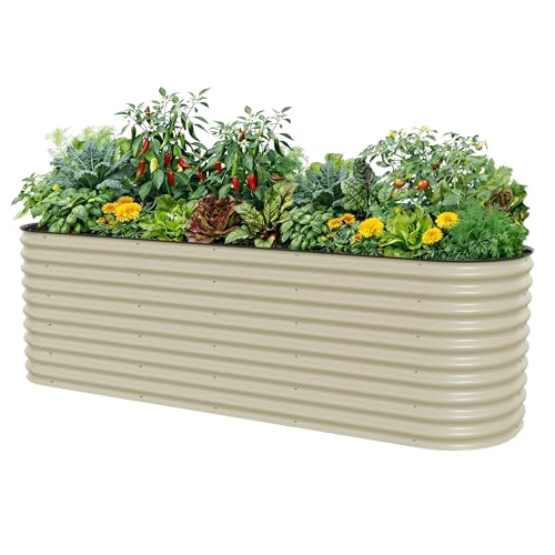32" Extra Tall Raised Garden Bed Kits, 4 x 8 x 2.7ft Raised Planter Box Outdoor, 2.5 x 9.5 x 2.7ft Deep Root 10 in 1 Modular Metal Raised Beds for Gardening Vegetables Flowers Fruits - Pearl White