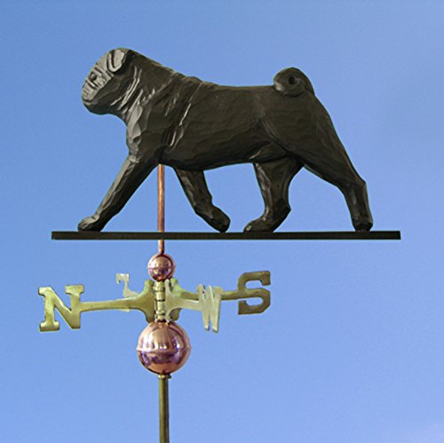 Pug Hand Carved & Painted Weathervane 32 Inch Black