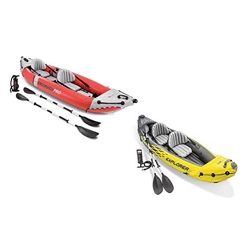 Intex 2 Person Vinyl Kayak with Oars, Pump, and 2-Person K2 Kayak with Oars and Air Pump
