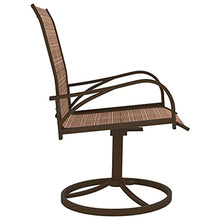 Set of 2 Brown Patio Swivel Chairs with Textilene Sling, Powder-Coated Steel Frame, 360-Degree Swivel Base, Ergonomic Back Support and Curved Arms for Outdoor Garden Lounge