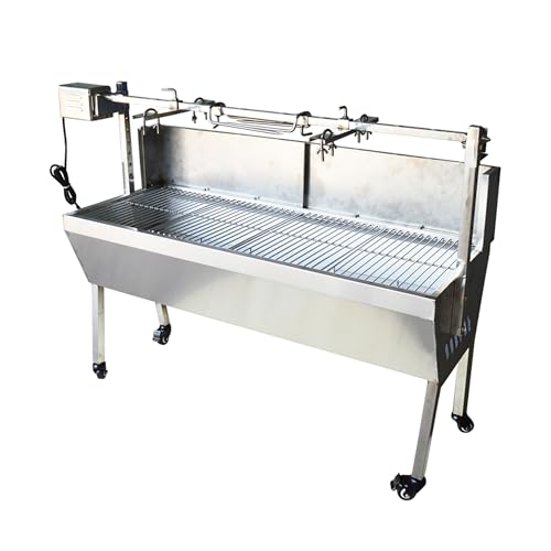 JARYANNIX Rotisserie Charcoal Grill, Stainless Steel BBQ Grill with Adjustable Height, 44.5" Portable Grill for Outdoor Parties and Backyard Use 110V 15W
