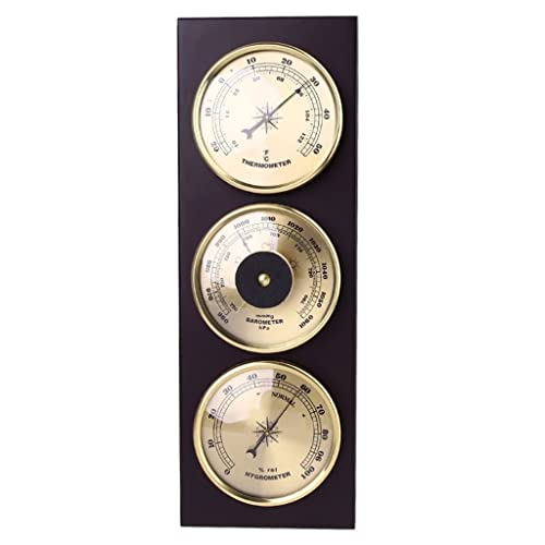 QERTYHKK 3in1 Wall Hanging Thermometer Barometer Hygrometer Weather Station with Wooden Base