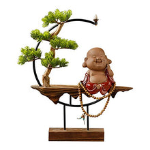 Plants with Wooden Base Buddha Sculpture and Incense Seat for Home Office Décor Bonsai Tree (Color : B) (A)