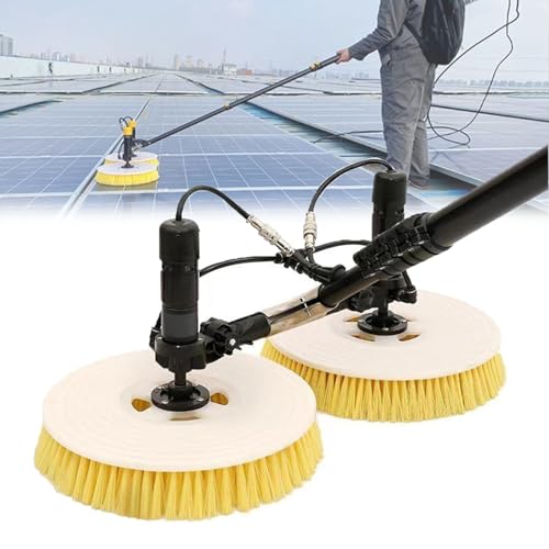 Ostreemaner Solar Photovoltaic Panel Cleaning Brush, Handheld Solar Cleaning Telescopic Rod-Adjustable Length, Double Brush Head (Spin), 40mm Telescopic Rod Diameter,Mains Power,7.5M