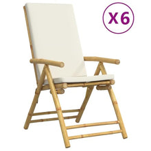 LKJVFCPW 6 Piece Folding Bamboo Patio Chairs Set with Cream White Cushions, Adjustable Reclining Outdoor Seating for Garden, Backyard, and Deck