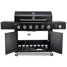 Kenmore 6-Burner Propane Gas BBQ Grill with Side Burner, 73,000 BTUs, Stainless Steel Cabinet Grill with Cast Iron Grates for Outdoor Cooking, Backyard BBQ, Patio, Large Parties (Black)