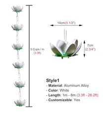 WhamtL Lotus Flower Rain Chain Rain Catcher Chain Cascading, Hanging Rain Gutter Chains Heavy Duty, Outside Rainwater Diverter Replacement Downspout(White,5.5m (18ft))