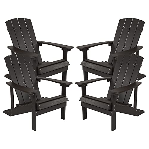 Flash Furniture Charlestown Indoor/Outdoor Faux Wood Adirondack Chairs, Weather-Resistant Polyresin Patio Adirondack Chairs, Set of 4, Navy