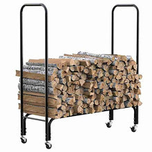 EliteBloom Rolling Firewood Rack Stand 4 Feet Heavy Duty Metal Outdoor Storage Holder for Logs and Lumber Deck Porch Organizer,