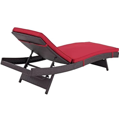 Modway Convene Wicker Rattan Outdoor Patio Chaise Lounge Chairs Set of 2 Red