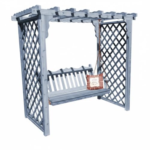 Keystone Amish Co. Manchester Cedar Garden Arbor with Swing, Heavy Duty Outdoor Wooden Archway Trellis & Porch Swing, Amish Crafted, Made in USA, 6-Foot, Grey Stain