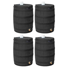 Good Ideas Rain Wizard 50 Gallon Plastic Outdoor Home Rain Barrel Water Storage Collector with Brass Spigot and Flat Back Design, Black (4 Pack)
