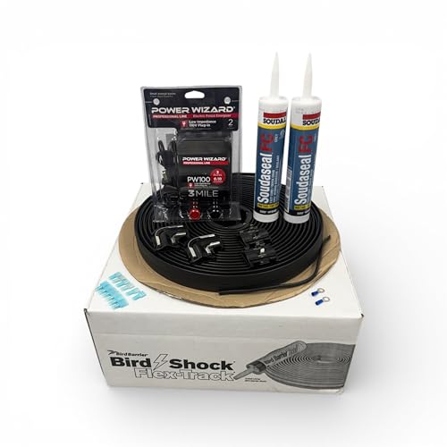 Bird Shock Flex-Track Complete Starter Kit | Low-Profile Bird Deterrent System | Humane Avian Control Track | Pigeon Spike Alternative | Long-Term Exclusion | Plug-in Black
