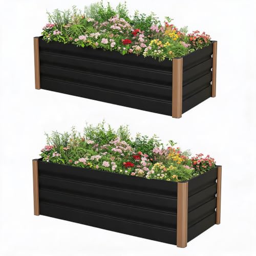 IDEALHOUSE 2pcs Raised Garden Bed,94.5×15.7'' Large Aluminum Raised Garden Bed, Open-Bottom Jumbo Size for Serious Gardening, with Rounded Safety Corners & Anti-Cut Trim, Outdoor Planter Box Kit