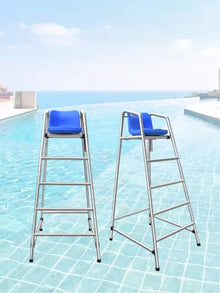 UMJIGF 120cm/150cm/180cm Tall Lifeguard Chair for Pool, Lake and Beach, Portable Outdoor Stainless Steel Barstool Pool Life Guard Chairs with Comfortable Seat for Deck Patio,Silver-H 180cm/71inch