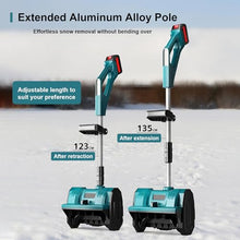 pealiritansemen Battery Powered Cordless Snow Blower, 30cm Clearing Width, 3 Directions Adjustment Electric Snow Thrower with Aluminium Alloy Telescopic Pole, for Courtyard/Driveways 3000mAh-1battery
