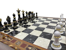 Antochia Crafts 16.5" Large Wooden Chess Set with Mosaic Details and Hand-Painted Pieces Black - Personalizable