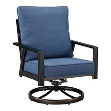 Oakland Living Pair of Black Aluminum Patio Deep Seating Swivel Rocker Club Chairs with Blue Cushions