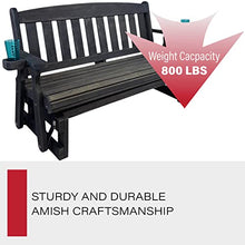 Amish Heavy Duty 800 Lb Mission Pressure Treated Porch Glider with Cupholders (4 Foot, Semi-Solid Black Stain)