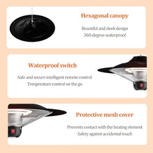Outdoor Hanging Patio Heater, Electric Patio Heater with Adjustable Chain Length, Quiet, IP44 Waterproof, Ceiling Heater, for Home Use,Balcony,Courtyard, Black
