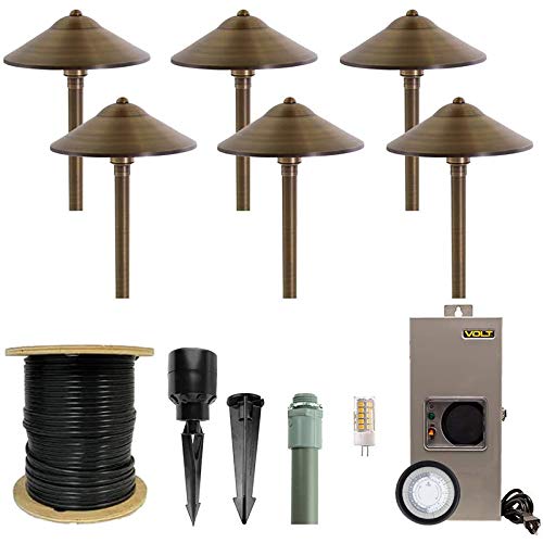 VOLT 12V Brass Max Spread LED Path Light 6-Pack Kit Bronze