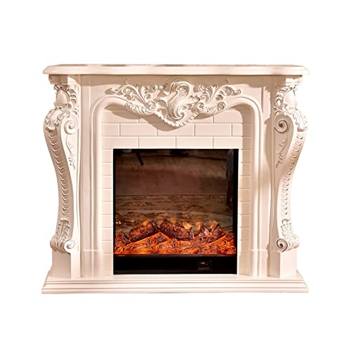 oaxroe Bedroom Fireplace Electric Insert Firebox Living Room Decorating Warming Fireplace Wooden Mantel LED Optical Artificial Emulational Flame Fireplace Heater(White,Without Heater)
