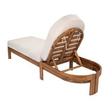 Seeheool Patio Acacia Wood Chaise Lounge Chairs with Adjustable Backrest Set of 2, Teak Finish Outdoor Reclining Chaise Lounger with Beige Cushion, Single Lounge Chair for Patio Backyard Poolside